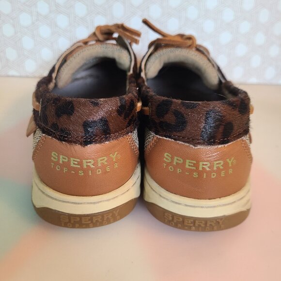 Sperry Top Sider Women's Boat Shoes Size 9 Leather Brown Tan Leopard Print - Picture 6 of 11